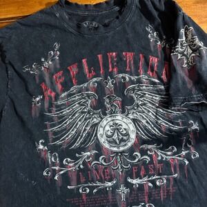 Affliction T Shirt Men Large Black Live Fast USA Eagle Graphic Distressed Grunge